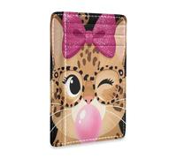 tplaotee Cute Leopard Cat Bubblegum Bow Art leather men's slim wallet With ID Window RFID Blocking credit card protector for Men and Women