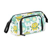 tplaotee Cute Little Monsters Green Yellow Pencil pouching Large Capacity Travel Pencil Case Lightweight for Adults College