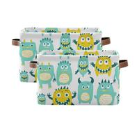 tplaotee Cute Little Monsters Green Yellow storage baskets,foldable and waterproof storage bins with sturdy handle tubs Decorations Decorations 2 pack for cubby baby