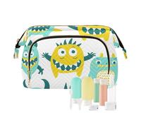 tplaotee Cute Little Monsters Green Yellow Travel Cosmetic Bags Lightweight Women's Coin Purse Wallet for Travel Toiletry, cute little monsters green yellow, One Size