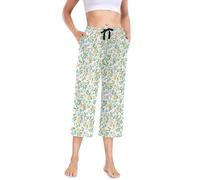 tplaotee Cute Pajama Pants Loose Womens Capri Pants Plus Size Light Weight Ladies Pj Bottoms M Green Crushed Flower, Green Crushed Flower, Medium