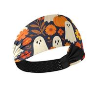 tplaotee Cute Spooky Halloween ghosts & Fall Pumpkin Flower Pattern_00001_00001 Cooling wide headbands Elastic wide head bands for women's hair for Workouts Workouts make up make up