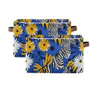 tplaotee Daisy Royal Blue storage baskets,foldable and waterproof pantry baskets with sturdy handle bag big big 2 pack for house quilt