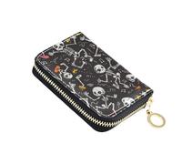 tplaotee Dancing Black Skeleton leather small card wallet woman with Cion Purse RFID Blocking men's card & id cases with zipper billetera para mujer