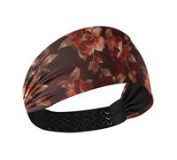 tplaotee Dark Red Background with Rose Gold Vintage Floral Pattern on It Non-Slip? workout headbands Elastic hairband for Running Athletic Sports washing face hiking