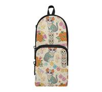 tplaotee Day Of The Dead Cat Pattern Nylon 3 Compartments Large Pencil Bag For Boys Multi-purpose and aesthetic Pencil Case For School School Stationery pouching for Kids School supplies 1600ml