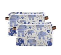 tplaotee Delicate Cartoon Elephants Dark Blue storage baskets,folding and waterproof storage bin with sturdy handle tubs little little 2 pack for kids bedding