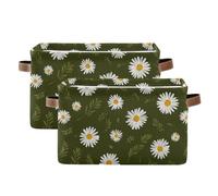 tplaotee Denmark Marguerite Daisy Olive Green storage baskets,collapsable and waterproof storage box with sturdy handle organizing blankets blankets 2 pack for nursery gadget