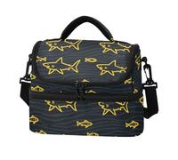 tplaotee Double-layer Cooler Tote Bag Angry Animal Shark Fish Yellow Black Double Deck Cooler Bags with Shoulder Strap for Beach, Travel, Car