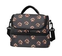 tplaotee Double-layer Lunch Cooler Bag Anime Cat Paw Rose Gold Black Reusable Lunch Boxex with Shoulder Strap for Beach, Travel, Car
