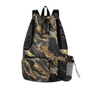 tplaotee Draw String Back Bag Camp Bag With Pockets String Back Pack Waterproof Black Gold Marble Seamless Figure