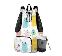 tplaotee Drawstring Backpack Gym Swim Bag With Inside Pockets Cinch Back Sack Dry Wet Separation Cartoon Funny Cute Monsters Colorful