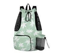 tplaotee Drawstring Backpacks Camp Bag With Pockets String Bag Wet and Dry Separation White Maple Leaves
