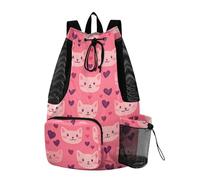 tplaotee Drawstring Backpacks Climbing Gym Bag With Inside Pockets String Bookbag Dry Wet Separation Happy Valentine Heart Cartoon Cat Pink