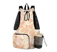 tplaotee Drawstring Backpacks Gym Bag With Inside Pockets Athletic Cinch Sack Wet and Dry Separation Abstract Watercolor Leaves Light Peach Ivory White