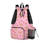 tplaotee Drawstring Bags For Men Women Sport Gym Sackpack With Pockets Pull String Bag Wet and Dry Separation Happy Valentine Heart Cute Dog Pink