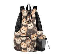 tplaotee Drawstring Bags Gym Swim Bag With Pockets String Bag Waterproof Cartoon Cute Cats Heads