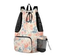 tplaotee Drawstring Beach Bags Gym Sackpack With Pockets String Bag Dry Wet Separation Abstract Watercolor Flower Light Coral Blue