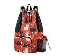 tplaotee Drawstring Beach Bags Gym Swim Bag With Inside Pockets Cinch Back Sack Waterproof Chinese Black White Cats Red