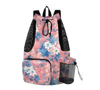 tplaotee Drawstring Gym Bags For Men Women Sport Gym Sackpack With Inside Pockets String Back Pack Waterproof Abstract Watercolor Flower Light Coral Blue