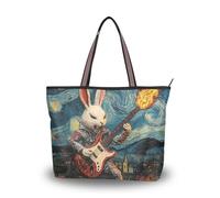 tplaotee Easter Bunny Rabbit Plays Guitar Starry Night Everyday Tote work tote bag leather handbags for women for, Easter Bunny Rabbit Plays Guitar Starry Night, L