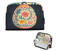 tplaotee Easter Egg Folk Art Patterns Flowers Pencil Storage Case Large Capacity Makeup Bag Zip Stationery Pen Bag for Adults Cosmetics estuche para lapices