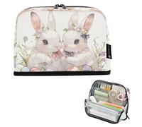 tplaotee Easter Happy Cute Bunny Pencil Pen Case Large Capacity Makeup Zip Organizer Box for Adults School Supplies bolsas para eramientas
