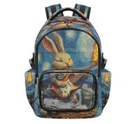 tplaotee Easter Rabbit Plays Guitar Starry Night Clear Bookbag Backpack Cute Sturdy Casual Backpack with Adjustable Strap for Sports School Outdoor, Age 7-18