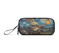 tplaotee Easter Rabbit Plays Guitar Starry Night Pencil Bags With Zipper Pen Pencil Case for Middle School