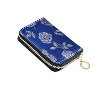 tplaotee Elegant Navy Sliver Roses leather wallet card holder With 9 cards slot RFID Blocking men card holder with zipper cartera para mujer