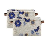 tplaotee Elegant Sunflower Daisy Flower Blue and Gold storage baskets,collapsable and waterproof storage bins with sturdy handle tubs organize organize 2 Piecing for cubby sweater