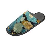 tplaotee Elegant Water-lilies Blue Retro Warm Slippers Women Slippers For Indoor with Memory Foam For House, Bedroom