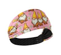 tplaotee Floral Daisy Pattern Cute Gnome Pink Moisture Wicking thick headband Stretchy sweat bandanas for Athletic Sports Athletic Sports make up make up