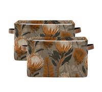 tplaotee Flower Africa King Protea Fern Tan storage baskets,Foldable and waterproof baskets for storage containers with sturdy handle tub supply supply set of 2 for bedroom toys