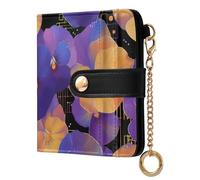tplaotee Flowers Orange Purple Pansies Women's Compact Folding Wallet Cute Minimalist PU Leather Wallet for Women Girls