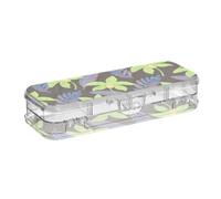 tplaotee Fluorescent Green Orchid Flowers and Leaf Designed Clear Pencils Box Double Layer Hard Pens Case Boxes For Stationery With Lid