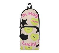 tplaotee Fluorescent Green Star-shaped Hearts Black Stars Nylon 3 Compartments Pencil Bag With Handle study&multifunctional Pencil Case For High School Stationery pouching Bag for Girls Preppy School
