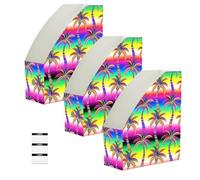 tplaotee Foldable magazine folders for filing 9x12 inches, organizer for office 6 Pack plastic storage boxes for Home School Office, Tropical Palm Tree Disco Colorful