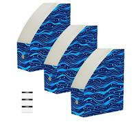 tplaotee Foldable magazine folders legal size 9x12 inches, organizer for papers 6 Pack file storage boxes for documents, mail & office papers, Simple Line Stars Electric Blue Wave Pattern