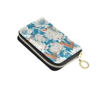 tplaotee Fresh Floral Pattern White Blue Art Deco Style leather small card wallet With 2 cash slot RFID Blocking credit card holder with zipper carteras para hombres
