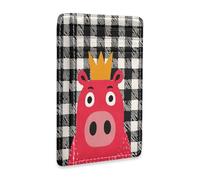 tplaotee Funny Gingham Hippo Crown leather women's slim wallets With ID Window RFID Blocking card holders for Men and Women