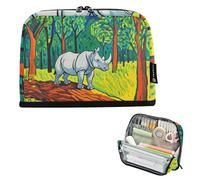 tplaotee Funny Rhino on The Tree Pencil Organizer Case Large Capacity Storage Bag Slim Desk Organizer for Women Kindergarten estuche para lapices
