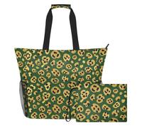 tplaotee Gold Leopard Print Animal Pattern Green Portable foldable beach bag with zipper work bags for women tote Good for Travel Pool Swim Beach Vacation Necessities