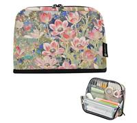 tplaotee Golden Chinese Flowers Peach Pencil Case Box Large Capacity Storage Bag Multi-Slot Multi-Purpose Bag for Preppy Elementary estuches para lapices escolares