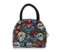 tplaotee Gothic Colorful Skulls Adjustable Lunch Bag with Side Pocket Womens Lunch Bags for Work for Kitchen loncheras para mujer chicas