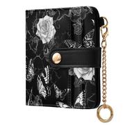 tplaotee Gothic Darkness Rose Butterflies Women's Minimalist Folding Wallet Portable Compact PU Leather Wallet for Girls Women Ladies