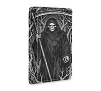 tplaotee Gothic Grim Reaper Skull Death leather men's wallets slim With Cash Slot RFID Blocking id card holder for men&women