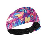 tplaotee Graffiti Artwork Butterflies Hearts Purple Cooling gym headband Elastic hairbands for women's hair for Daily use Cycling hiking basketball