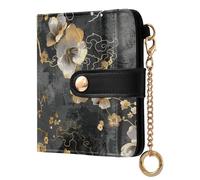 tplaotee Gray and Black Background with Gold Flowers on It Ladies Bifold Wallet Fancy Compact PU Leather Wallet for Girls Women Ladies