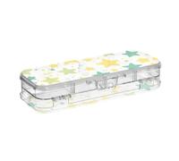 tplaotee Green and Yellow Stars Designed Clear Plastic Pencil Box Double Deck Pens Marker Case For Stationery Supplies With Lid
